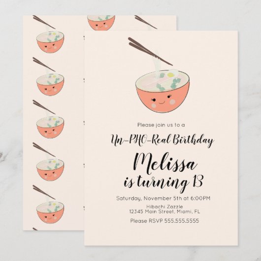 Pho Oriental Birthday Dinner Restaurant Party Kaart (Voorkant / Achterkant)