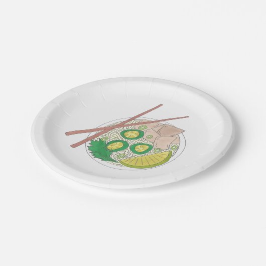 PHO Vietnamese Food Chicken Noodle Soup Chopsticks Papieren Bordje (Gekanteld)