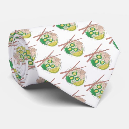 PHO Vietnamese Food Chicken Noodle Soup Chopsticks Stropdas (Opgerold)