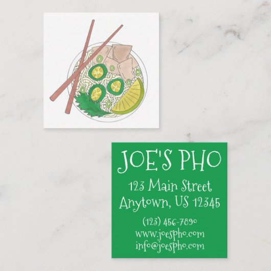 PHO Vietnamese Food Chicken Noodle Soup Chopsticks Vierkante Visitekaartje (Voorkant / Achterkant)