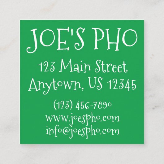 PHO Vietnamese Food Chicken Noodle Soup Chopsticks Vierkante Visitekaartje (Achterkant)