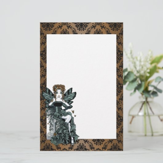 "Phoebe" gothische couture Butterfly Fairy Station Briefpapier (Staand voorkant)