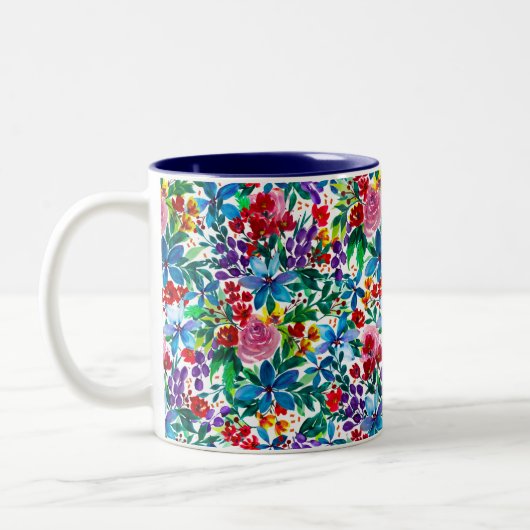 Phoebe Modern Waterverf Floral Tweekleurige Koffiemok (Links)