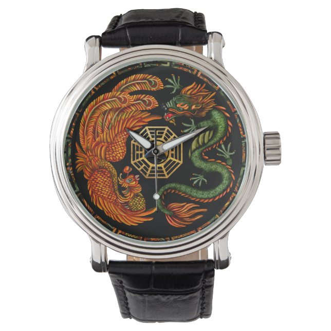 Phoenix and Dragon with bagua #2 Horloge (Voorkant)