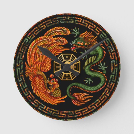 Phoenix and Dragon with bagua #2 Ronde Klok (Voorkant)