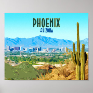 Phoenix Arizona City Cactus en Mountain  Poster