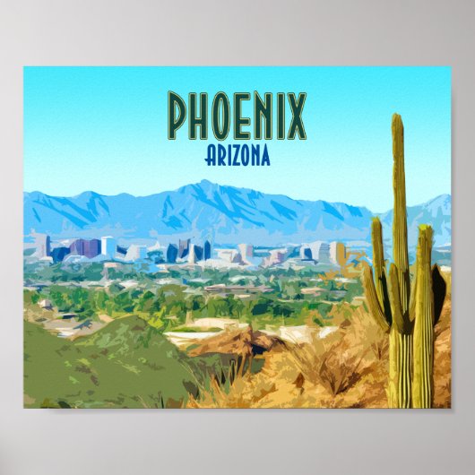 Phoenix Arizona City Cactus en Mountain  Poster (Voorkant)