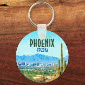 Phoenix Arizona City Cactus en Mountain Sleutelhanger (Voorkant)