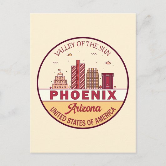 Phoenix Arizona City Skyline Emblem Briefkaart (Voorkant)