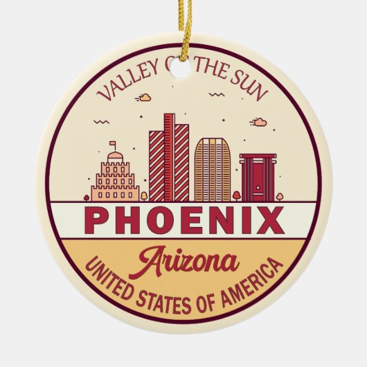 Phoenix Arizona City Skyline Emblem Keramisch Ornament (Voorkant)