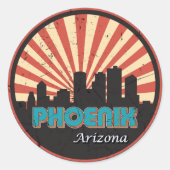  Phoenix Arizona City State Skyline Retro Ronde Sticker (Voorkant)