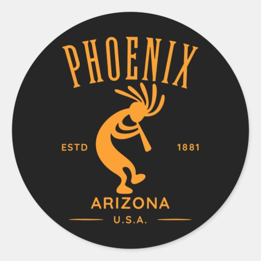 Phoenix Arizona Dancing Kokopelli Design Ronde Sticker (Voorkant)