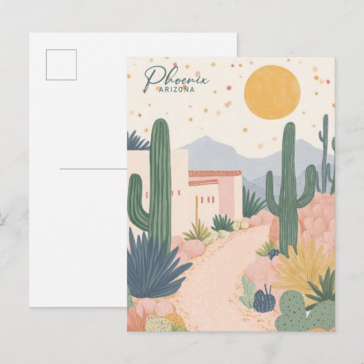 Phoenix Arizona Gouache Schilderillustratie Reizen Briefkaart (Voorkant / Achterkant)