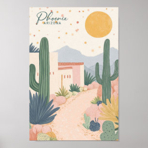Phoenix Arizona Gouache Schilderillustratie Reizen Poster