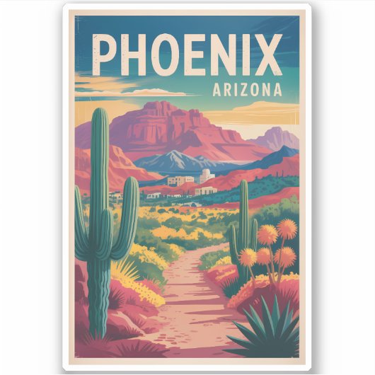 Phoenix Arizona Illustration Travel Art Vintage Sticker (Voorkant)