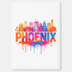 Phoenix Arizona Kleurrijke Skyline Waterverf Splas Magneet