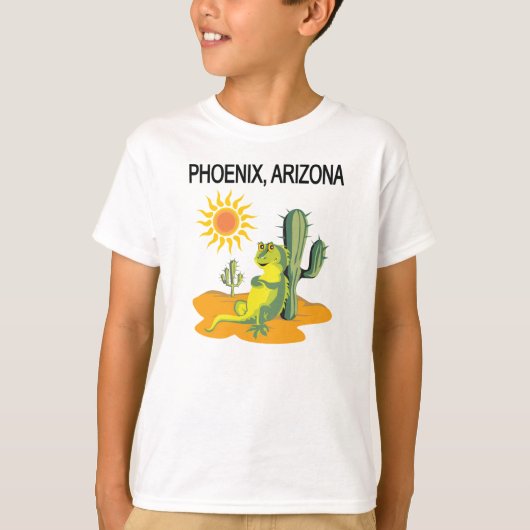 Phoenix Arizona Lizard in de zon onder een Saguaro T-shirt (Voorkant)