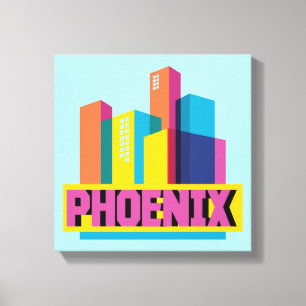 Phoenix, Arizona   Neon Skyline Canvas Afdruk