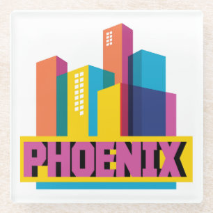 Phoenix, Arizona   Neon Skyline Glazen Onderzetter