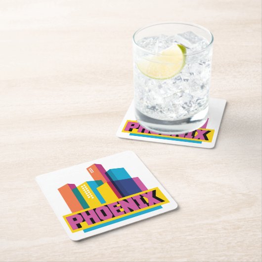 Phoenix, Arizona | Neon Skyline Kartonnen Onderzetters (Insitu)