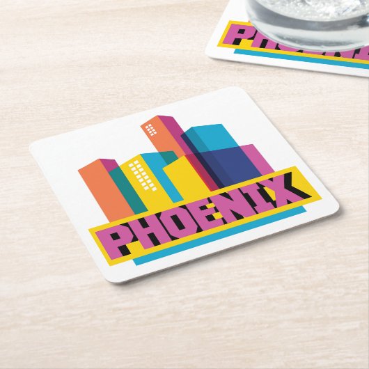 Phoenix, Arizona | Neon Skyline Kartonnen Onderzetters (Schuin)