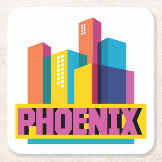 Phoenix, Arizona | Neon Skyline Kartonnen Onderzetters (Voorkant)