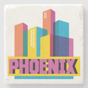 Phoenix, Arizona   Neon Skyline Stenen Onderzetter