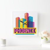 Phoenix, Arizona | Neon Skyline Vierkante Klok (Huis)