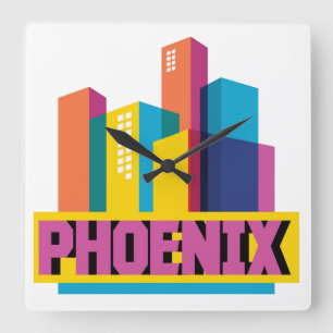Phoenix, Arizona Neon Skyline Vierkante Klok
