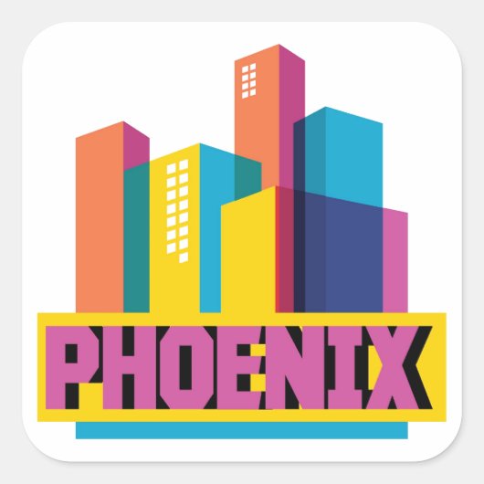 Phoenix, Arizona | Neon Skyline Vierkante Sticker (Voorkant)
