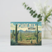 Phoenix Arizona - Retro Desert Cityscape Briefkaart (Staand voorkant)
