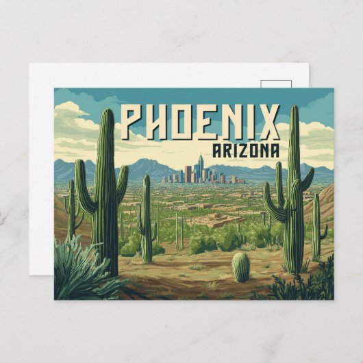 Phoenix Arizona - Retro Desert Cityscape Briefkaart (Voorkant / Achterkant)