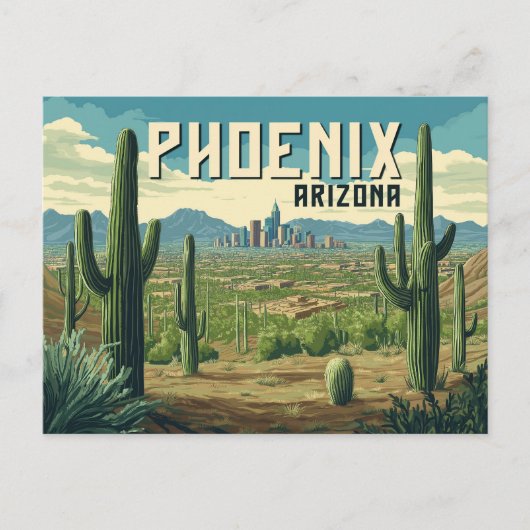 Phoenix Arizona - Retro Desert Cityscape Briefkaart (Voorkant)