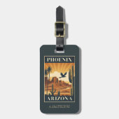 Phoenix Arizona Retro Reisposter Aangepast Bagagelabel (Voorkant verticaal)