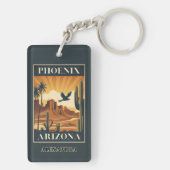 Phoenix Arizona Retro Reizen Optionele Aangepaste Sleutelhanger (achterkant)