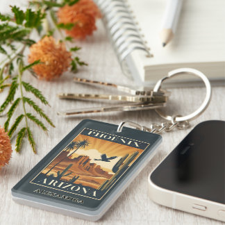 Phoenix Arizona Retro Travel Optional Custom Name Sleutelhanger