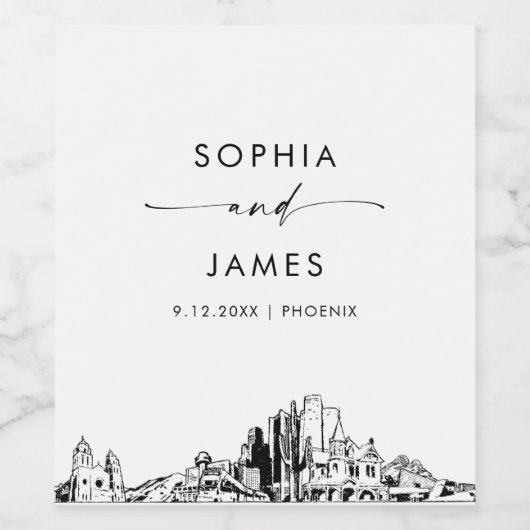 Phoenix Arizona Silhouet Wijn Etiket (Enkel label)