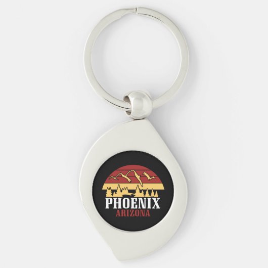 Phoenix Arizona Silhouette Kunstprint Retro Zonson Sleutelhanger (Voorkant)