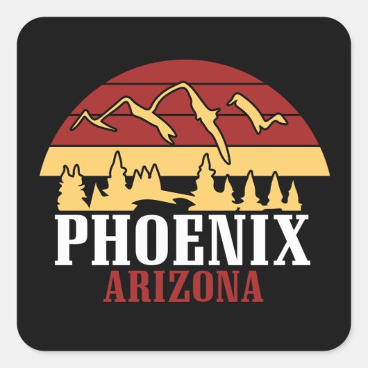 Phoenix Arizona Skyline Art Print Retro Sunset Vierkante Sticker (Voorkant)