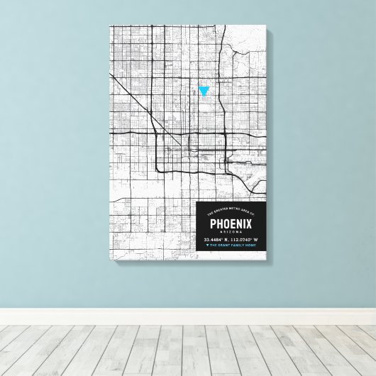 Phoenix, Arizona Stadsplattegrond + Markeer uw loc Canvas Afdruk (Insitu (Houten vloer))
