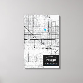 Phoenix, Arizona Stadsplattegrond + Markeer uw loc Canvas Afdruk