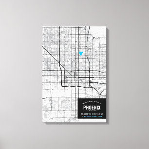 Phoenix, Arizona Stadsplattegrond + Markeer uw loc Canvas Afdruk