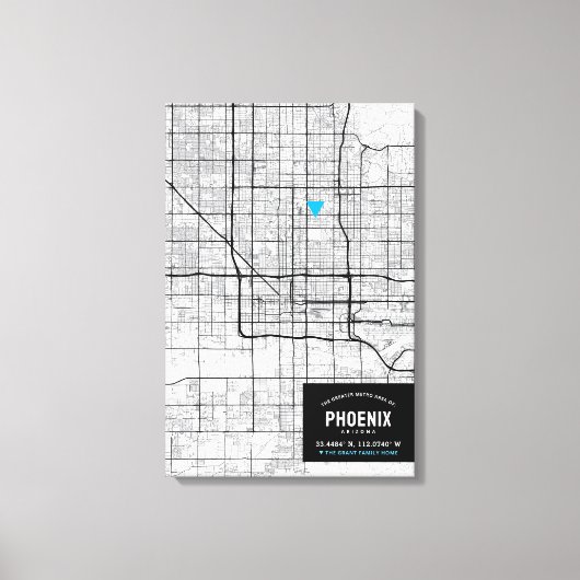 Phoenix, Arizona Stadsplattegrond + Markeer uw loc Canvas Afdruk (Voorkant)