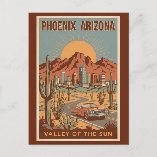 Phoenix Arizona Sun Illustration Travel Art Retro Briefkaart (Voorkant)