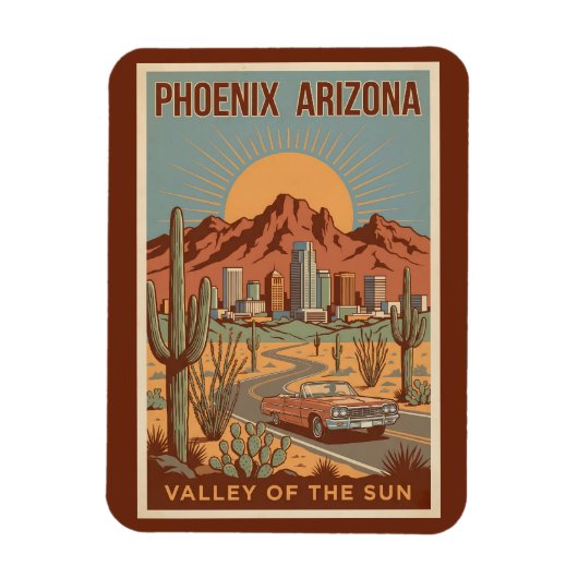 Phoenix Arizona Sun Illustration Travel Art Retro Magneet (Verticaal)