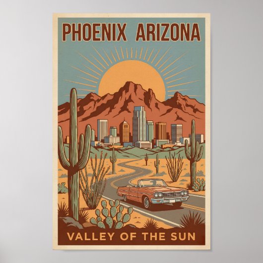 Phoenix Arizona Sun Illustration Travel Art Retro Poster (Voorkant)