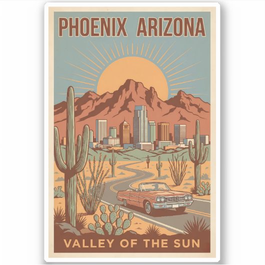 Phoenix Arizona Sun Illustration Travel Art Retro Sticker (Voorkant)