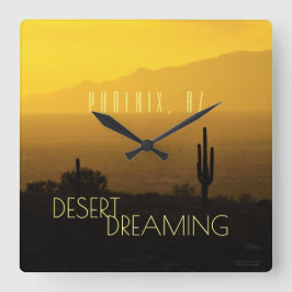 Phoenix Arizona Sunset Cactus Desert Dreaming Vierkante Klok