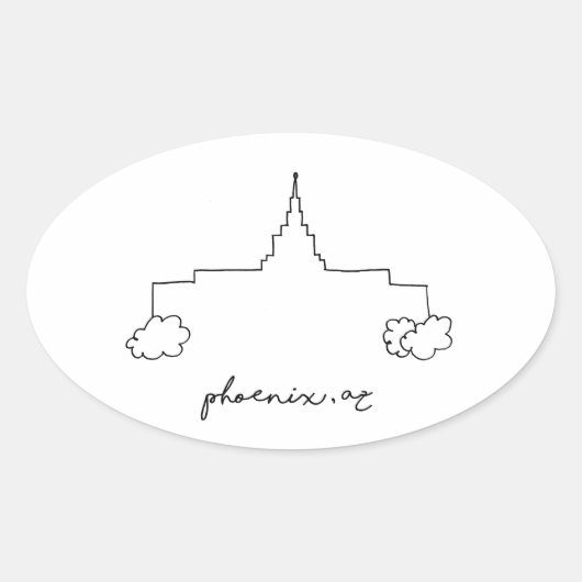Phoenix Arizona tempel eenvoudige moderne schets Ovale Sticker (Voorkant)