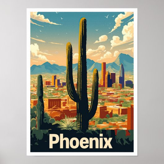Phoenix Arizona US Art Vintage Travel Illustratie Poster (Voorkant)
